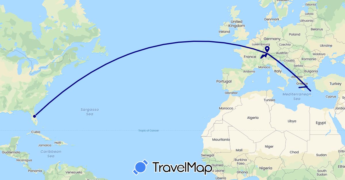 TravelMap itinerary: driving in Switzerland, Greece, United States (Europe, North America)
